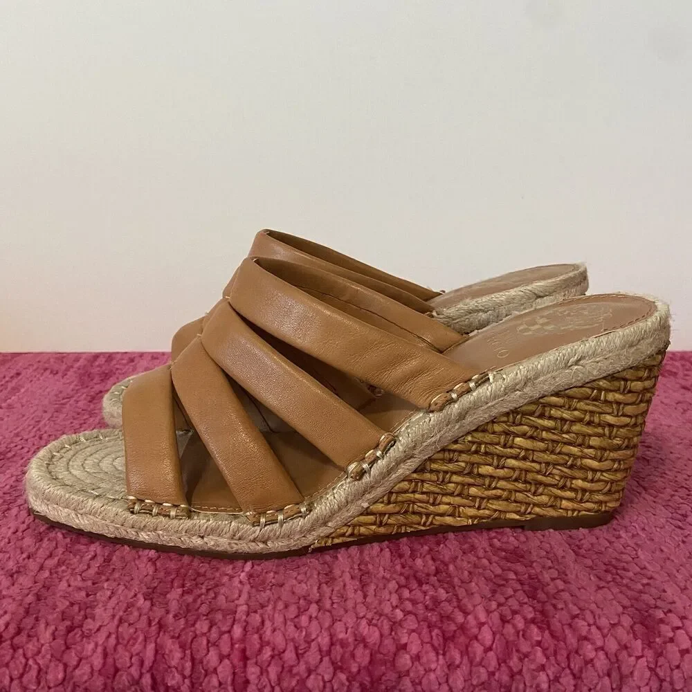 Vince Camuto Molisano Wedge Espadrille Sandals Light Cognac Brown Size 8.5 Wide